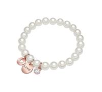 Lulu & Jane Damen Perlenarmband aus Muschelkernperle weiß ca. 8,0 mm mit Metall-Legierung rosévergoldet 14 Karat Glas weiß Love