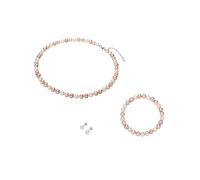 Lulu & Jane Damen Schmuckset (Armband+Kette+Ohrringe) aus 925/- Sterling Silber mit button Süßwasser-Zuchtperle ca. 6,0-7,0 mm Perlenset multicolor