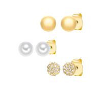 Lulu Jane Damen Set (Ohrringe 3er) Metall-Legierung gelbgold | Gelbgold-Optik, Ohrstecker, Glaskristall, weiß, Glasperle, ca. 7,5 - 8,0 mm, weiß, rund
