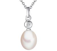 Lulu & Jane Diamant-Kette Sterling Silber Diamant Süßwasser-Zuchtperle in 50 cm + 5 Damen