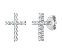 Lulu & Jane Ohrstecker Kreuz aus Messing in silber mit Zirkonia 11,9 mm Damen