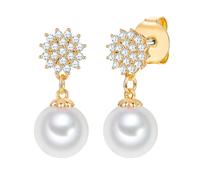Lulu & Jane Perlen-Ohrhänger aus Messing in gelbgold mit Zirkonia Perle (synth.) 23,0 mm Damen