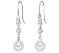 Lulu & Jane Perlen-Ohrhänger Messing Glas Muschelkernperle in Silber 43,6 mm Damen
