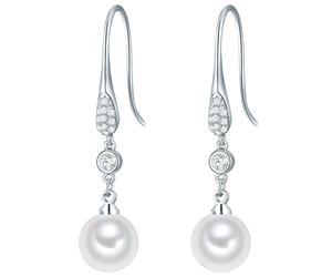 Lulu & Jane Perlen-Ohrhänger Messing Glas Muschelkernperle in Silber 43,6 mm Damen