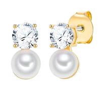 Lulu & Jane Perlen-Ohrstecker aus Messing in gelbgold mit Zirkonia Perle (synth.) 15,4 mm Damen