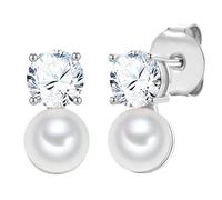 Lulu & Jane Perlen-Ohrstecker aus Messing in silber mit Zirkonia Perle (synth.) 15,4 mm Damen