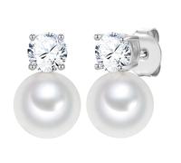 Lulu & Jane Perlen-Ohrstecker aus Messing mit Zirkonia Glasperle 19,2 mm Damen