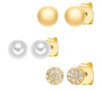 Lulu & Jane Perlen-Ohrstecker aus Metall-Legierung in gelbgold mit Glaskristall Glasperle 8,0/7,9/7,2 mm Damen
