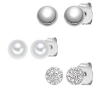 Lulu & Jane Perlen-Ohrstecker aus Metall-Legierung in silber mit Glaskristall Glasperle 8,0/7,9/7,2 mm Damen