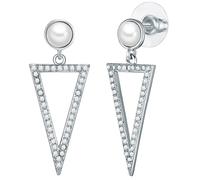 Lulu & Jane Perlen-Ohrstecker Messing Zirkonia Muschelkernperle in Silber 40,0 mm Damen