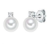 Lulu & Jane Perlen-Ohrstecker Messing Zirkonia Muschelkernperle in Silber 8,7 mm Damen