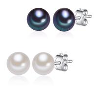 Lulu & Jane Perlen-Ohrstecker Sterling Silber Süßwasser-Zuchtperle in Blue / Silver Damen