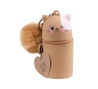 Lulubug Schlüsselanhänger Kinder Tiere Miezy | Mini Silikon Anhänger mit Puschel & Namensschild | Abwaschbar | Für Schlüsselbund, Ranzen, Rucksack, Jacke | 5 x 5 x 10 cm