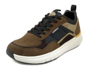 Lumberjack Herren-Sneaker aus braunem Wildleder und blauem Stoff, herausnehmbares Fußbett, 17256, Braun und Blau, 45 EU