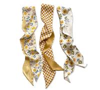 LumiSyne 3 Stück Seidenschal Skinny Schal Damen Mädchen Schmaler Lange Halstuch Frischer Blume Druck Schachbrett Polka Dots Muster Satin Ribbon Seidentüch Kopfschmuck Haarschal Handtasche Griff Band