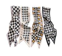 LumiSyne 4 Stück Skinny Seidenschal Damen Mädchen Schmale Lange Halstuch Klassischer Karierter Polka Dots Muster Retro Französischen Stil Leicht Satin Schal Haarschal Kopfschmuck Griff Wrap Ribbon