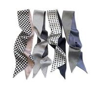 LumiSyne 4 Stück Skinny Seidenschal Damen Mädchen Schmale Lange Halstuch Klassischer Karierter Polka Dots Muster Retro Französischen Stil Leicht Satin Schal Haarschal Kopfschmuck Griff Wrap Ribbon