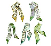 LumiSyne 5 Stück Seidenschal Damen Mädchen Skinny Schal Blume Gedruckt Geometrisch Karierte Muster Frischer Süßer Stil Satin Krawatte Schal Schmaler Lange Halstuch Kopfschmuck Griff Wrap Ribbon