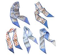 LumiSyne 5 Stück Seidenschal Damen Mädchen Skinny Schal Blume Gedruckt Geometrisch Karierte Muster Frischer Süßer Stil Satin Krawatte Schal Schmaler Lange Halstuch Kopfschmuck Griff Wrap Ribbon