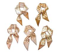 LumiSyne 5 Stück Seidenschal Damen Mädchen Skinny Schal Blume Gedruckt Geometrisch Karierte Muster Frischer Süßer Stil Satin Krawatte Schal Schmaler Lange Halstuch Kopfschmuck Griff Wrap Ribbon