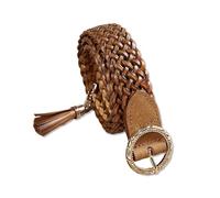 LumiSyne Damen Geflochtener Gürtel Vintage Braun Ledergürtel Mit Quasten Anhänger Strass Dekoration Gold Runde Schnalle Frei Einstellbar Taillengürtel Gewebter Gürtel Für Kleid Jeans Hosen Mantel