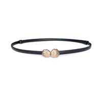 LumiSyne Damen Skinny Ledergürtel Einfach Einfarbig Muschelförmige Metall Interlock Schnalle Verstellbarer Ledergürtel Dünner Schmaler Taillengürtel Dekorativen Gürtel Für Kleider Jeans Hosen Mantel