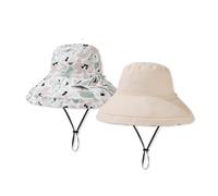LumiSyne Damen Sonnenhut Mit Breiter Krempe UPF 50+ Wendbarer Fischerhut Einfarbig/Blumendruck Atmungsaktive Baumwolle Eimerhut Mit Abnehmbare Kinnband Floppy Faltbar Sommerhut Für Strand Urlaub Reise