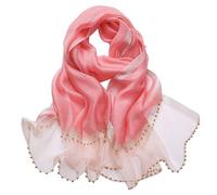 LumiSyne Frühling Seiden Chiffon Schal Damen Einfarbiger Halstücher Mode Seide Mit Tüll Perlen Dekoration Langer Seidentuch Sonnenschutz Schals Tücher Stola