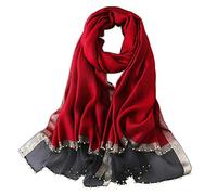 LumiSyne Frühling Seiden Chiffon Schal Damen Einfarbiger Halstücher Mode Seide Mit Tüll Perlen Dekoration Langer Seidentuch Sonnenschutz Schals Tücher Stola