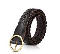 LumiSyne Geflochtener Stretch Gürtel Für Damen Stufenlos Verstellbarer Elastische Stoffgürtel Hochwertiges Rindsleder Runde Metallschnalle Für Kleid Jeans Hose(Schwarz)