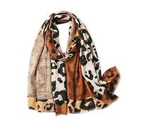 LumiSyne Leopardenmuster Schal Für Damen - Mode Animal Print Baumwolle Leinen Mit Fransen/Quaste - Langer Großer Leichter Warmer Schultertuch Stola