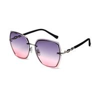 LumiSyne Randlos Sonnenbrille Damen Diamant Schneiden Transparente Verlaufsgläser Strasssteine Verziert Rahmen UV400 Übergroß Sonnenbrille Rahmenlos(Grau Rosa)