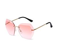 LumiSyne Randlos Sonnenbrille Für Damen Transparente Verlaufsgläser Metallrahmen Diamant Schneiden Linse UV400 Übergroß Rahmenlos Brille Mit Brillenetui