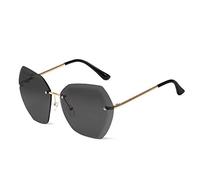 LumiSyne Randlos Sonnenbrille Für Damen Transparente Verlaufsgläser Metallrahmen Diamant Schneiden Linse UV400 Übergroß Rahmenlos Brille Mit Brillenetui