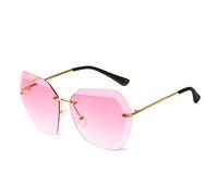 LumiSyne Randlos Sonnenbrille Für Damen Transparente Verlaufsgläser Metallrahmen Diamant Schneiden Linse UV400 Übergroß Rahmenlos Brille Mit Brillenetui
