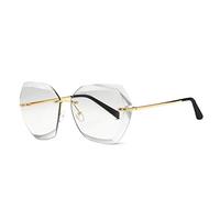 LumiSyne Randlos Sonnenbrille Für Damen Transparente Verlaufsgläser Metallrahmen Diamant Schneiden Linse UV400 Übergroß Rahmenlos Brille Mit Brillenetui