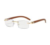 LumiSyne Rechteck Randlose Sonnenbrille Herren Damen Holz Bügeln Farbverlauf Linsen Ultra-Small Frame UV 400 Schutz Blendschutz Retro Quadratische Brille Für Dekoration Fahren Reisen