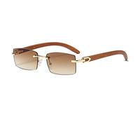 LumiSyne Rechteck Randlose Sonnenbrille Herren Damen Holz Bügeln Farbverlauf Linsen Ultra-Small Frame UV 400 Schutz Blendschutz Retro Quadratische Brille Für Dekoration Fahren Reisen