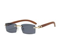 LumiSyne Rechteck Randlose Sonnenbrille Herren Damen Holz Bügeln Farbverlauf Linsen Ultra-Small Frame UV 400 Schutz Blendschutz Retro Quadratische Brille Für Dekoration Fahren Reisen
