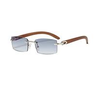 LumiSyne Rechteck Randlose Sonnenbrille Herren Damen Holz Bügeln Farbverlauf Linsen Ultra-Small Frame UV 400 Schutz Blendschutz Retro Quadratische Brille Für Dekoration Fahren Reisen