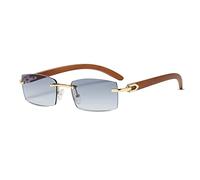 LumiSyne Rechteck Randlose Sonnenbrille Herren Damen Holz Bügeln Farbverlauf Linsen Ultra-Small Frame UV 400 Schutz Blendschutz Retro Quadratische Brille Für Dekoration Fahren Reisen