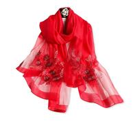 LumiSyne Seidenschal Chiffon Schal Für Damen Perlen Stickerei Blumen Muster Transparenter Tüll Leichte Weich Lange Halstücher Sonnenschutz Stola Durchsichtiger Schal Frühling Herbst