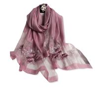 LumiSyne Seidenschal Chiffon Schal Für Damen Perlen Stickerei Blumen Muster Transparenter Tüll Leichte Weich Lange Halstücher Sonnenschutz Stola Durchsichtiger Schal Frühling Herbst