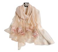 LumiSyne Seidenschal Chiffon Schal Für Damen Perlen Stickerei Blumen Muster Transparenter Tüll Leichte Weich Lange Halstücher Sonnenschutz Stola Durchsichtiger Schal Frühling Herbst