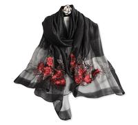 LumiSyne Seidenschal Chiffon Schal Für Damen Perlen Stickerei Blumen Muster Transparenter Tüll Leichte Weich Lange Halstücher Sonnenschutz Stola Durchsichtiger Schal Frühling Herbst