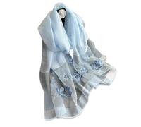 LumiSyne Seidenschal Chiffon Schal Für Damen Zarte Lotus Blumen Stickerei Transparenter Tüll Leichte Weich Lange Halstücher Sonnenschutz Stola Durchsichtiger Schal Frühling Herbst