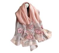 LumiSyne Seidenschal Chiffon Schal Für Damen Zarte Lotus Blumen Stickerei Transparenter Tüll Leichte Weich Lange Halstücher Sonnenschutz Stola Durchsichtiger Schal Frühling Herbst