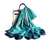LumiSyne Seidenschal Damen Blume Gedruckt Muster Mode Eleganten Stil Weicher Hautfreundlicher Warmer Seidentuch Lange Halstücher Sonnencreme Stola All Season
