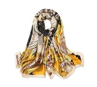 LumiSyne Seidenschal Damen Lotus Gedruckt Farbnähte Geometrische Muster Luxus Retro Stil Lange Halstücher Weich Warme Seidentuch Sonnencreme Stola Ganzjährig