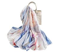 LumiSyne Seidenschal Damen Lotus Gedruckt Farbnähte Geometrische Muster Luxus Retro Stil Lange Halstücher Weich Warme Seidentuch Sonnencreme Stola Ganzjährig